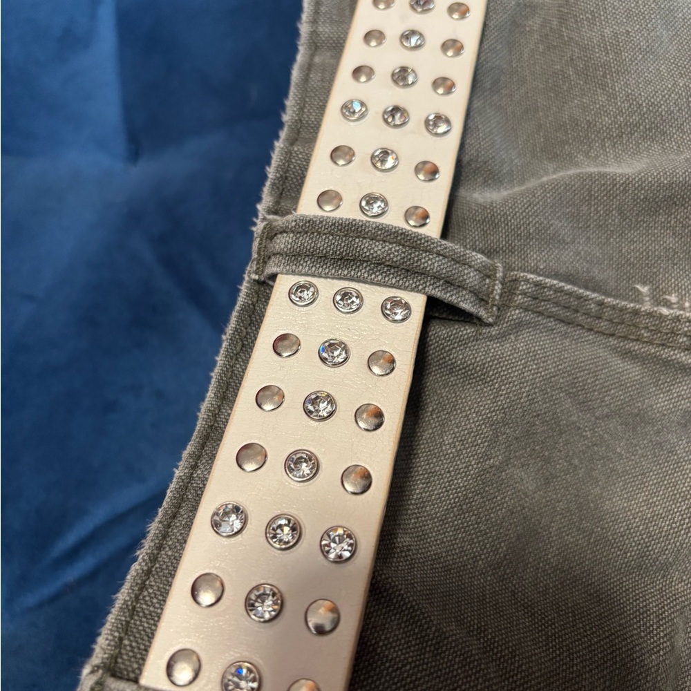 White studded belt with rhinestones